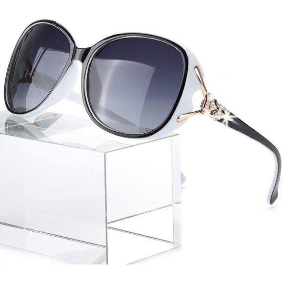 Women Black&White Frame Grey Lens Trendy Polarized Oversized Big Sunglasses main image 6